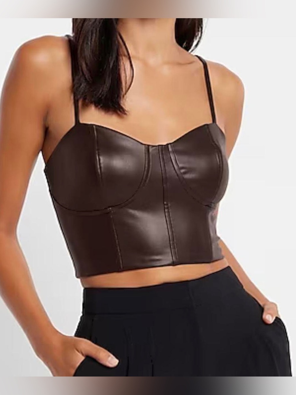 Faux Leather Corset Top Cropped Chocolate Brown Express Large L